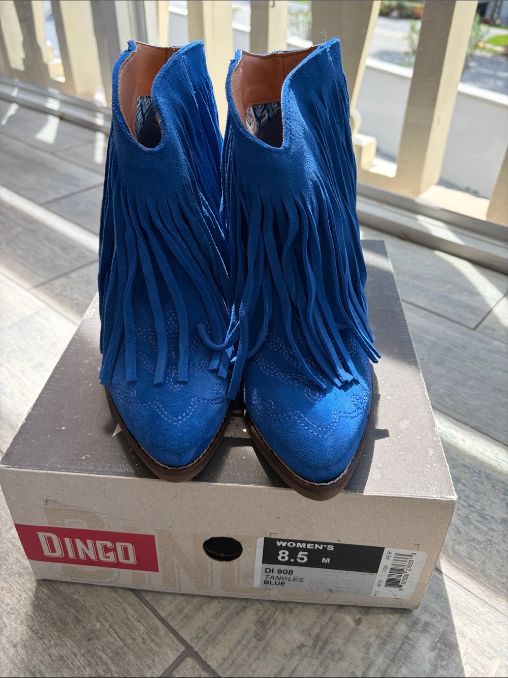 dingo Blue Suede Fringe Ankle Booties worn once